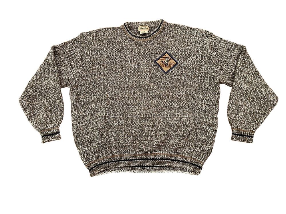 Vintage Mallard Duck Cotton Sweater XL Marled Knit Made USA -